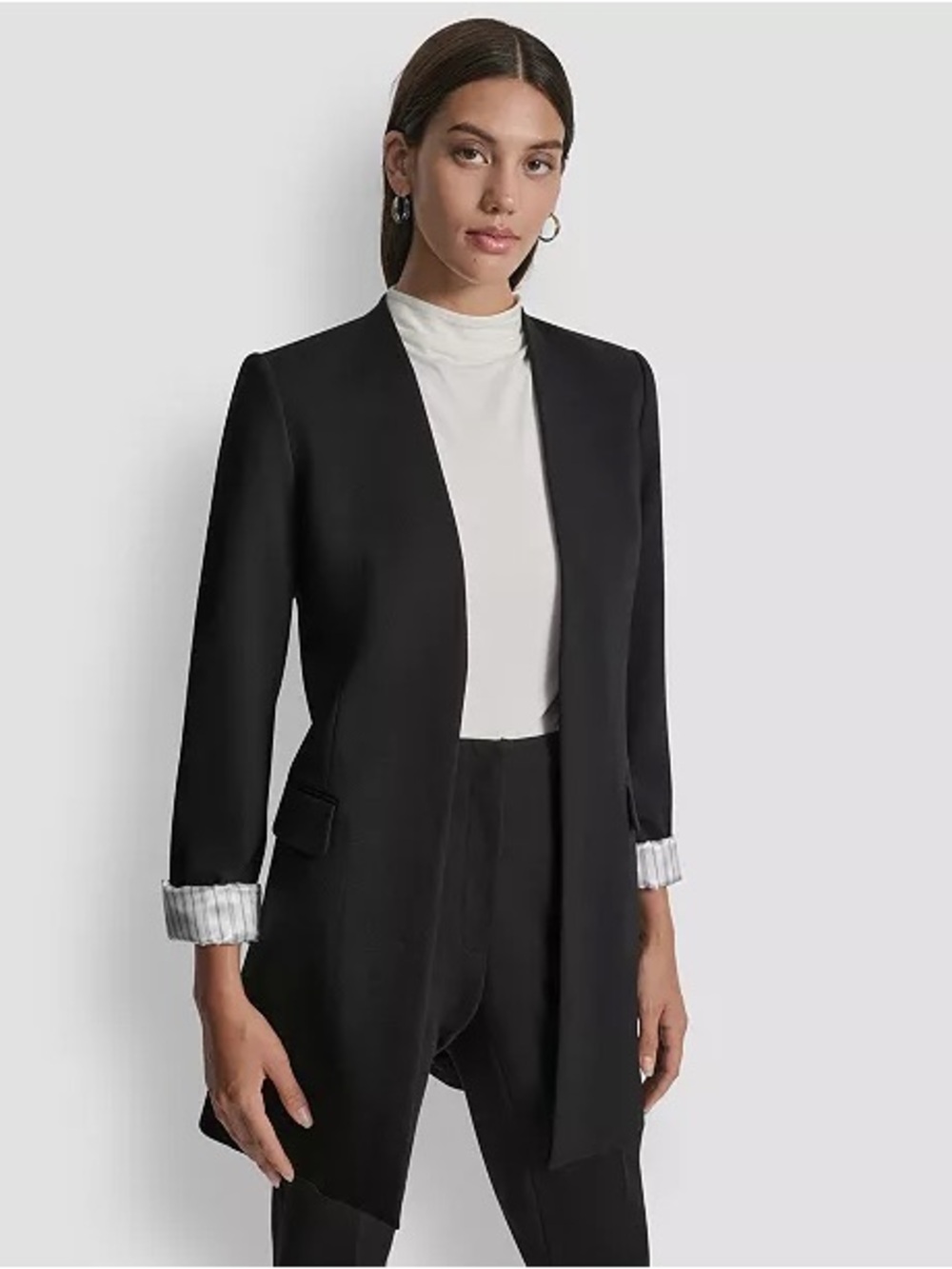 DKNY Black Long Open-Front Blazer
